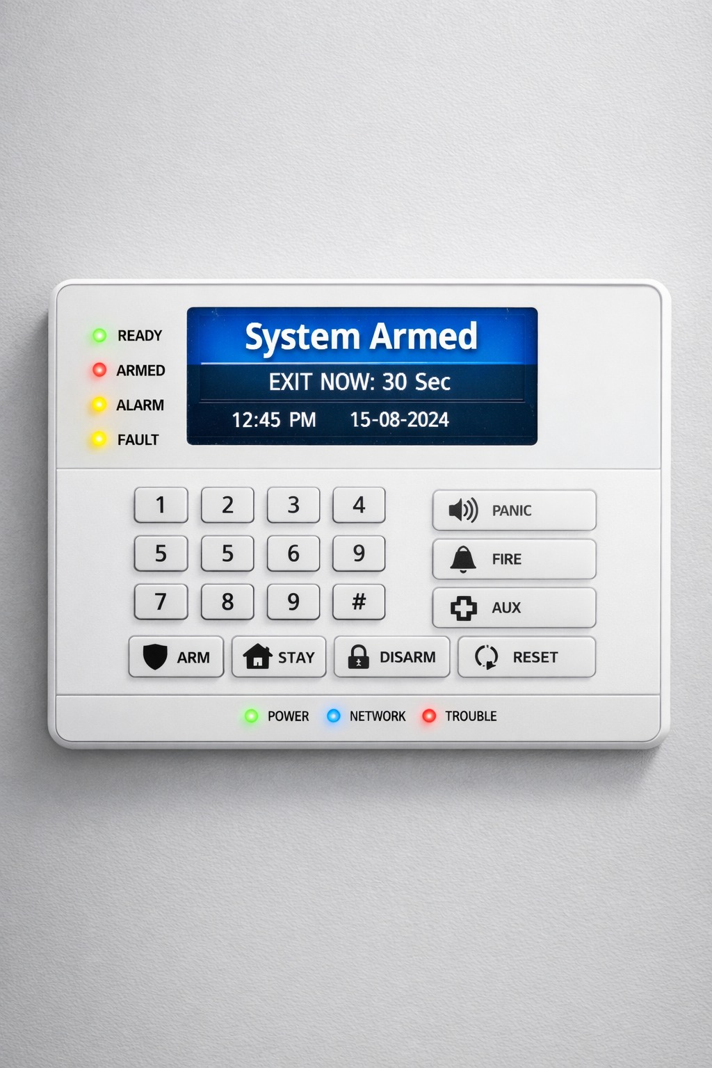 Burglar alarm control panel interface