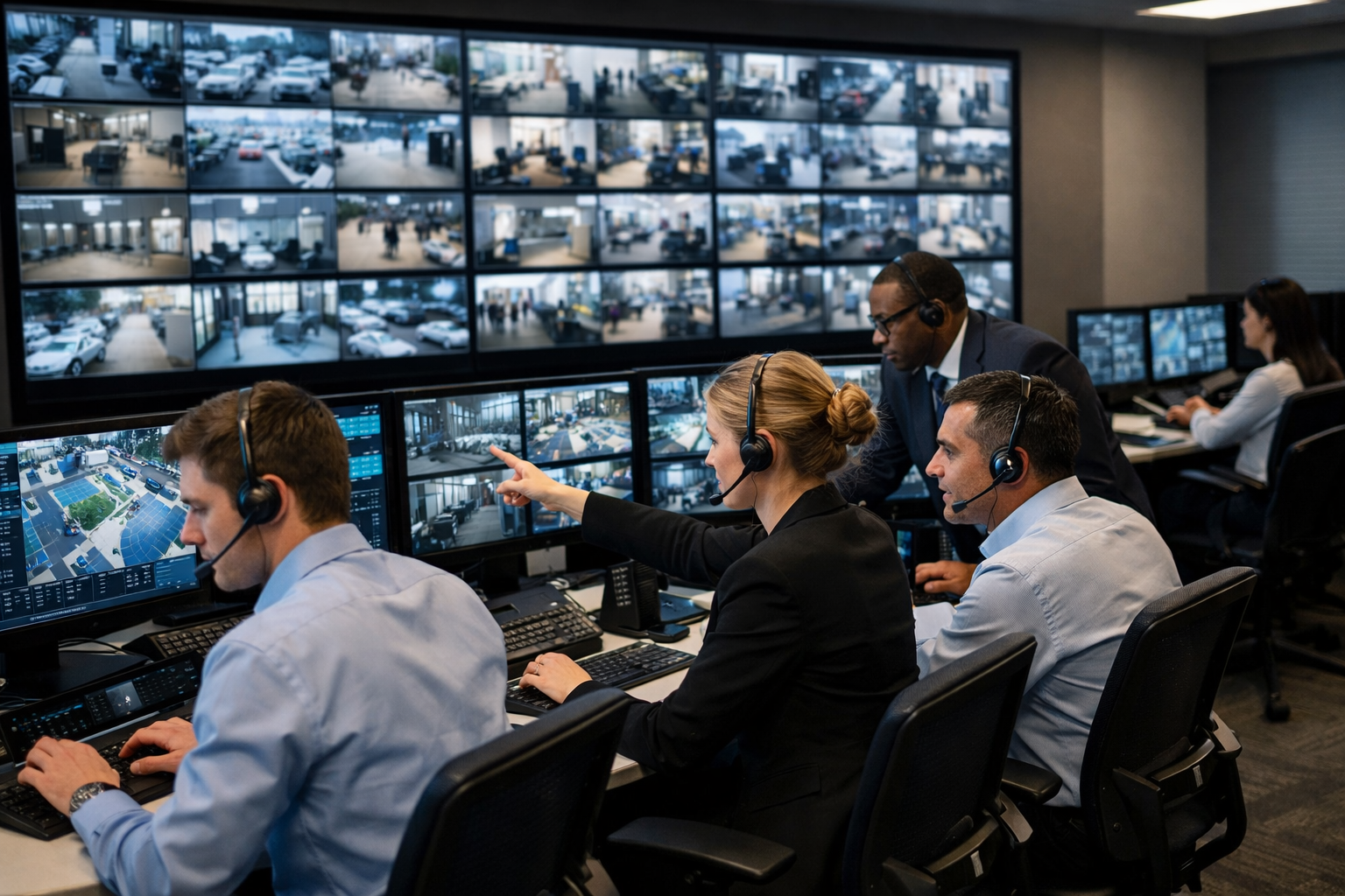 Monitoring team coordinating alarm and surveillance events