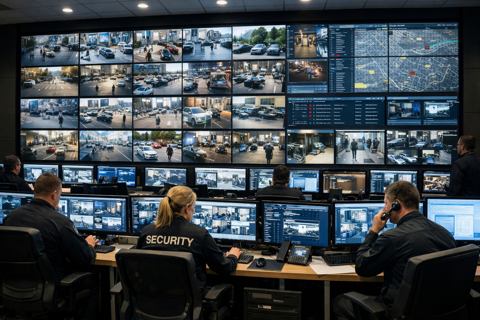 Security control room operators tracking events
