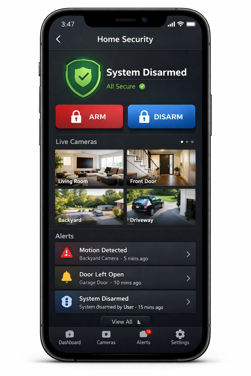 Mobile app interface for security monitoring