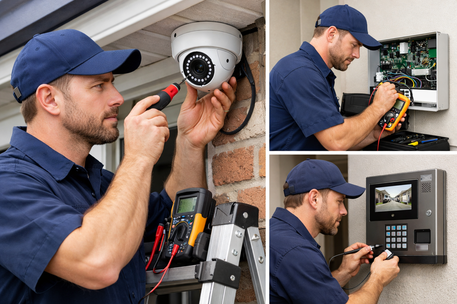 Security technician performing diagnostics on-site